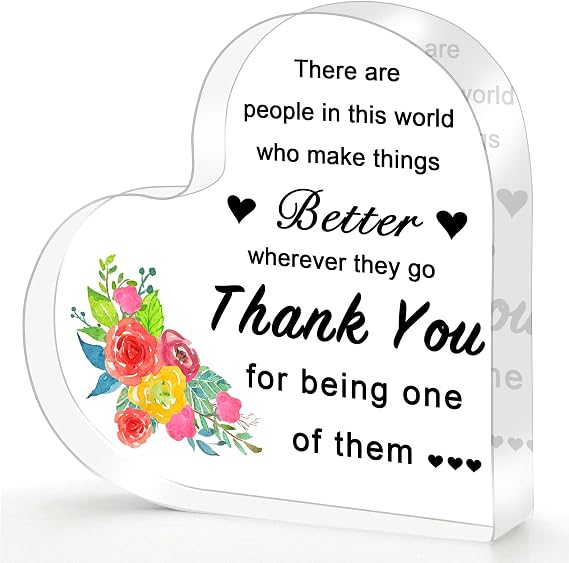Thank You Gifts Acrylic Heart Keepsake Inspirational Appreciation Gift for Women, Men, Employees, Nurses, Teachers, Boss, Manager, Coworkers 4x4x0.4 Desk Decor for Farewell, Retirement, Admin Day