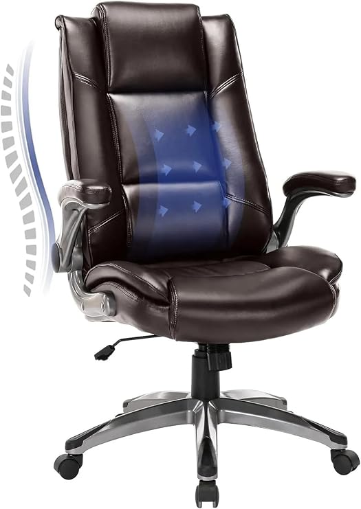 Managerial Chairs, Leather Executive Office Chair- High Back Home Computer Desk Chair with Padded Flip-up Arms Adjustable Tilt Lock Gaming Gamer (Color : Brown)
