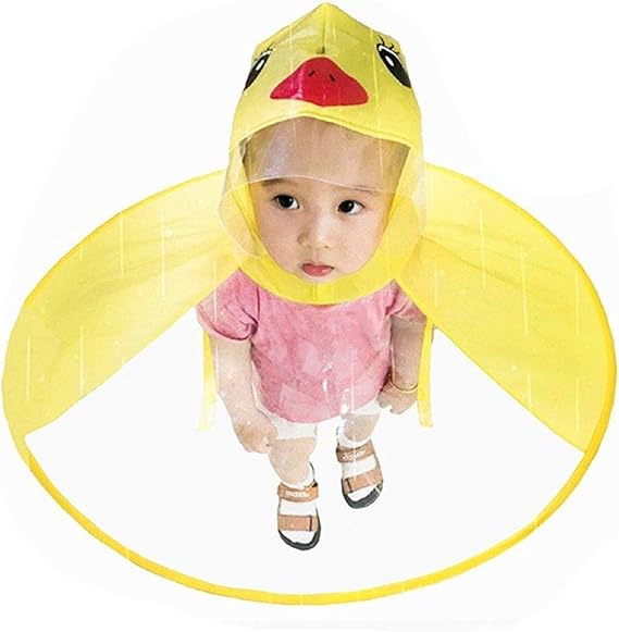 Kids Raincoat,Toddler Duck Raincoat and Umbrella Hat Waterproof UFO for Baby Girls and Boys (Yellow)