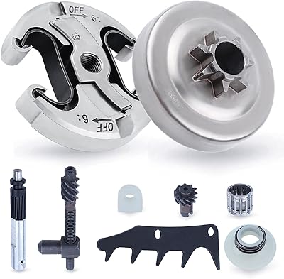 Adefol .325 7T Chainsaw Clutch Drum Kit Replacement Parts with Oil Pump, Worm Gear, Needle Bearing, Bucking Spike, Chain Adjuster Tensioner Kit for Husqvarna 445 445E 450 450E