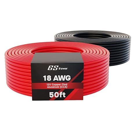 GS Power 100ft CCA 18 Gauge Wire Automotive, 50ft Spool-Red/Black, 18 AWG 12v, Speaker Electrical Wire Low Voltage Primary for Car Stereo Audio Trailer Harness Hookup Wiring LED Light DIY