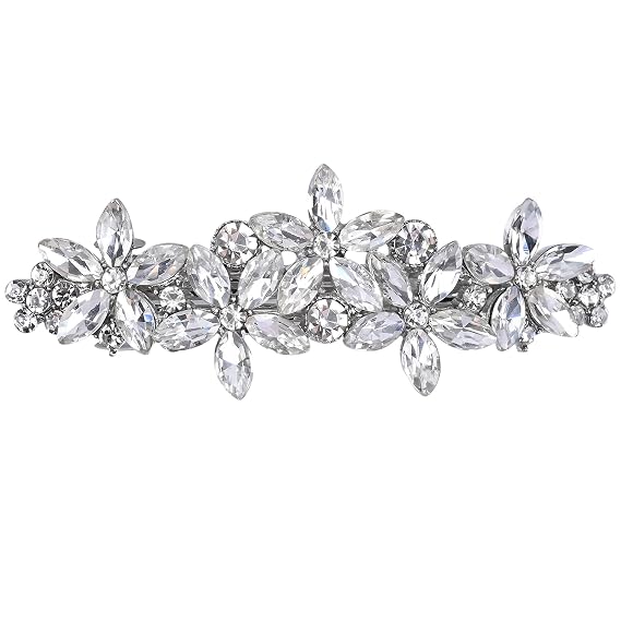 Vintage Hair Crystal Barrettes,Sparkly Glitter Crystal Flower Hair Clips, Rhinestones Hair Barrettes French Style Hairpin Hair Accessories for Women Girls (White-B)