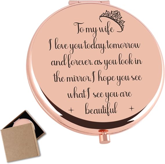Gifts for Wife from Husband Rose Gold Compact Mirror Wife Birthday Gifts from Husband Romantic Gifts for Wife Anniversary Valentines Day Gift for Her