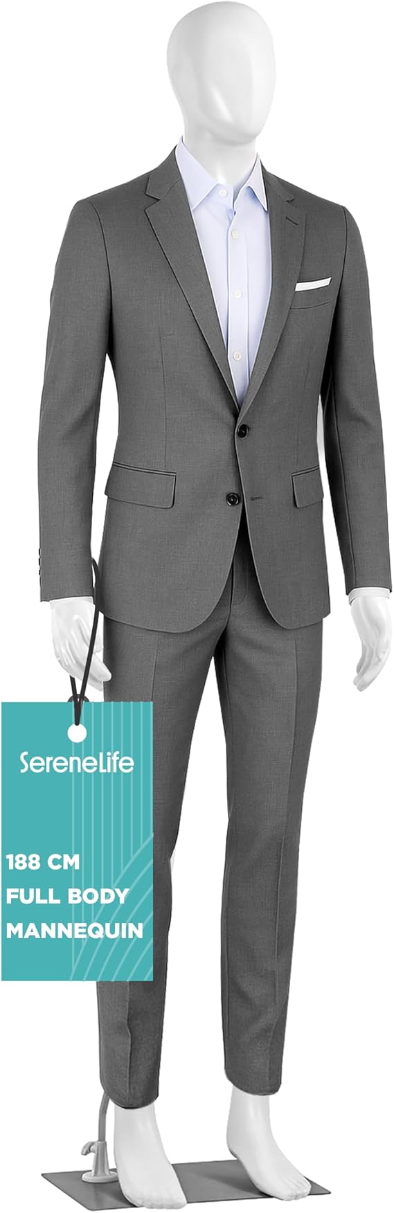 SereneLife Male Mannequin Torso Dress Form, 185cm Detachable Adjustable Full Body Stand for Displaying Clothes, Sewing, and Tailoring, Model, Durable Metal Base, Easy Assembly