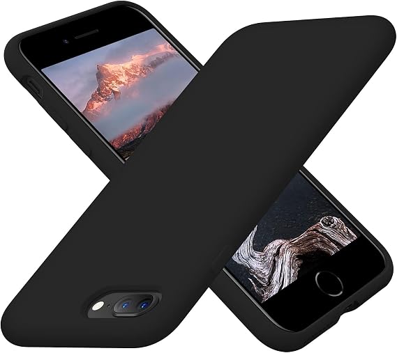 URUCHI iPhone 7 Plus / 8 Plus ile Uyumlu Kılıf, İçi Kadife Kaplamalı İnce Sıvı Silikon Tam Koruma Yumuşak Jel Silikon Kapak, Siyah