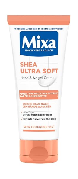 MIXA Shea Ultra Soft Hand & Nail Cream - Nourishing Hand Balm for Dry Cracked and Rough Hands Protection & Intensive Care with Glycerine and Shea Butter 100 ml