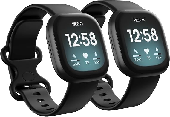 Newremote 2 Pack Waterproof Straps fit for Fitbit Versa 4 / Versa 3 / Sense 2 / Sense Straps, Classic Soft Sports Replacement Strap for Women Men
