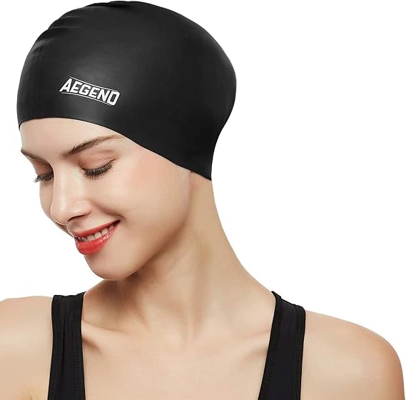 Aegend Swim Caps for Long Hair, Durable Silicone Swimming Caps for Women Men Adults Youths, Easy to Put On and Off, Waterproof Swim Hats Bathing Caps to Keep Hair Dry