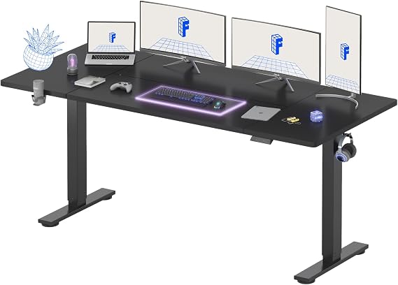 FLEXISPOT Standing Desk Electric Height Adjustable Sit Stand Up with Backpack Hook Memory Smart Panel for Home Office, 200 * 80cm Black