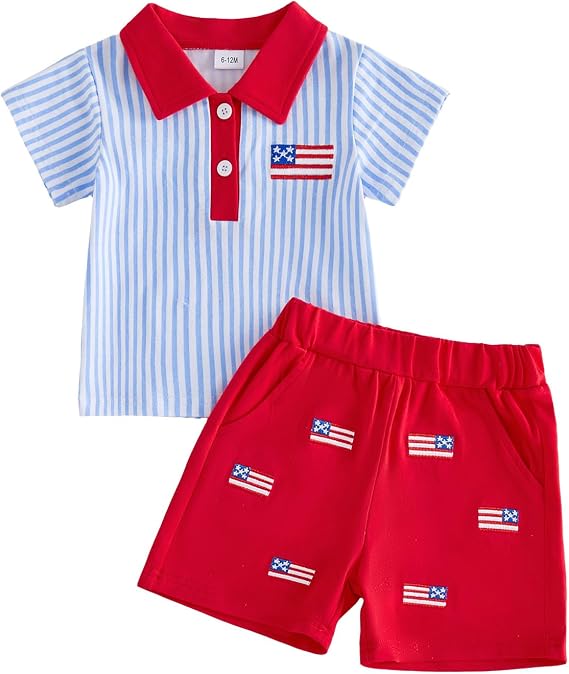 Yccutest Toddler 4th of July Outfit Baby Boy USA Flag Shirt Shorts Set Kids Fourth of July Outfits For Boys Patriotic Clothes