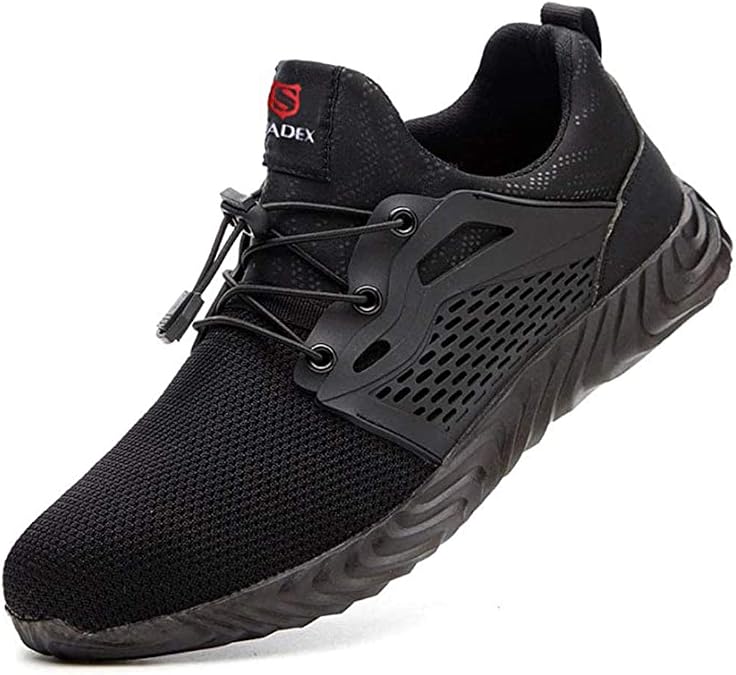 JACKSHIBO Steel Toe Shoes Men, Work Safety Shoes Lightweight Slip Resistant Breathable Indestructible Shoes Pure Black 12