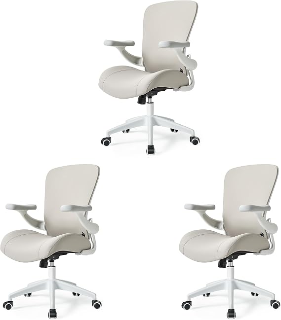 EUREKA ERGONOMIC Vera Executive Office Chair, Thick Padded PU Leather Desk Chair with Adjustable Lumbar Support and 3D Armrests, Easy-Clean for Home Office and Study Room(Pack of 3, Pale Gray)