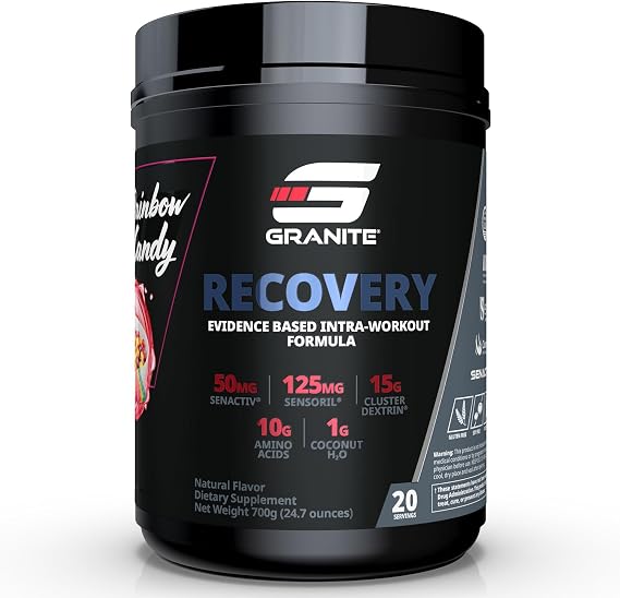 Granite Nutrition Recovery - Premium Intra-Workout Drink with EAAs, Cluster Dextrin, Sensoril & Senactiv for Athletic Performance and Lean Muscle Gains - Rainbow Candy Flavor (20 Servings)