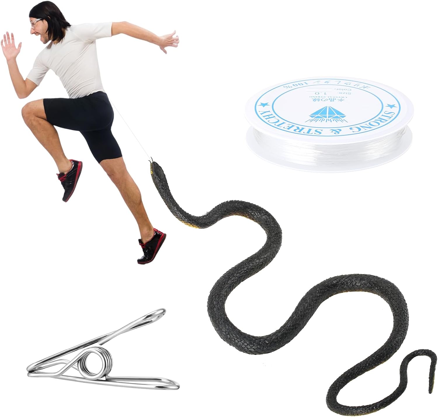 110cm Realistic Snake Prank with String Clip, Snake Prank for Golf, DIY Golf Snake Prank, Joke Snake on a String, Fake Snake Prank Kit, Snake is Following U Prank Props for Adults Kids