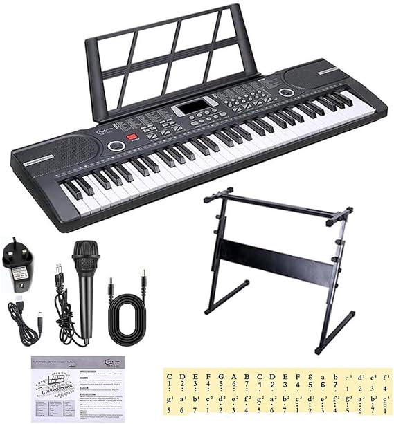 Keyboard Piano, Portable 61 Keys Electric Keyboard Piano with Stand, Microphone, Piano Note Stickers, 100 Instrument Voices, Digital Keyboard for Kids, Beginners and Adults