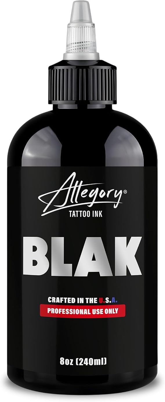 Allegory Tattoo Ink Blak, Premium Black Tattoo Ink, Perfect for Lining and Shading, Smooth, Consistent Pigment, Vegan Friendly Tattoo Color, Organic Ink, Crafted in the USA, 8 oz