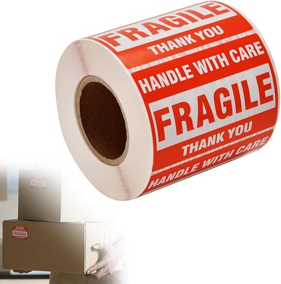 [1 Roll, 500 Labels] 2" x 3" Fragile Stickers Handle with Care Warning Packing/Shipping Labels - Permanent Adhesive
