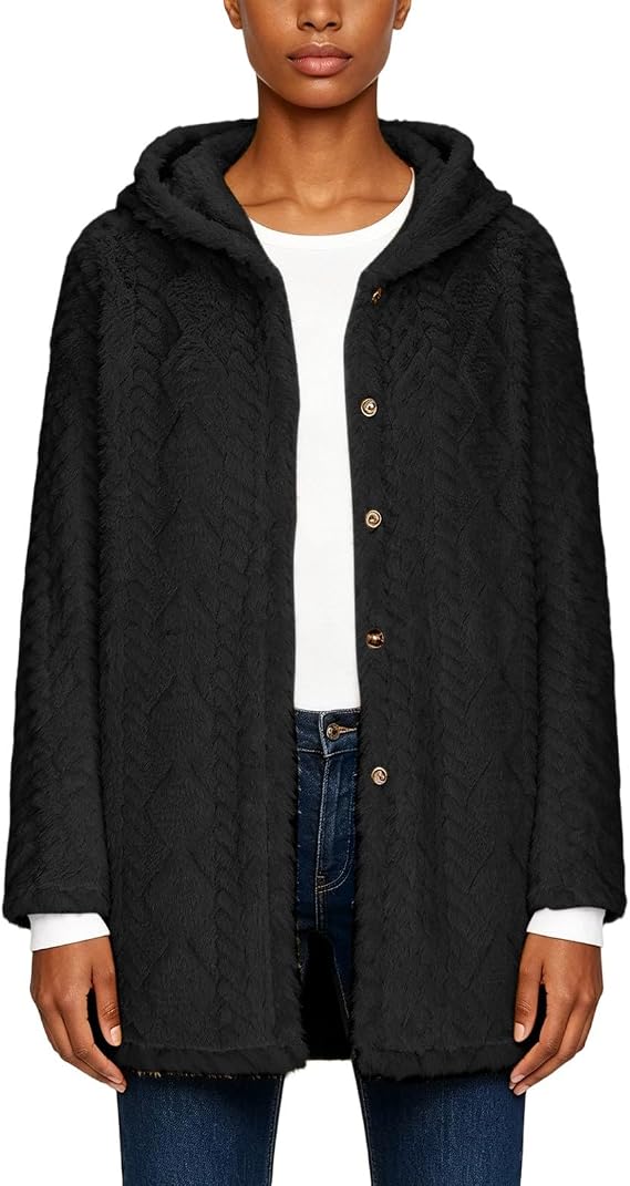 GOHRSHA Womens Fuzzy Sherpa Jacket Fashion Casual Long Sleeve Open Front Button Down Cardigan Jacquard Knitted Fleece Jacket