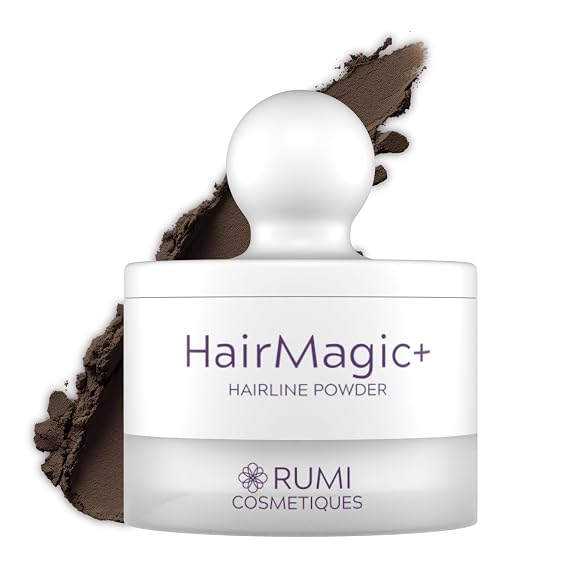 Rumi Cosmetiques HairMagic+ Root Touch Up Powder for Women, Brown | Instant Gray Hair Coverage & Hairline Filler for Older Women, Water-Resistant, Natural Finish, Argan Oil & Vitamin E