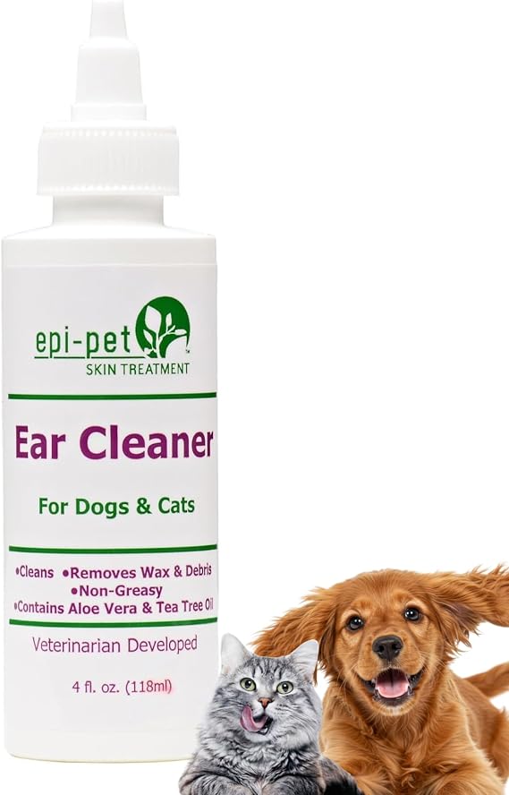 Epi-Pet Ear Cleaner for Dogs & Cats Vet-Approved Ear Wash for Itchy, Smelly, Dirty Ears Gentle, Alcohol-Free Formula Removes Wax, Debris & Odor Daily Ear Care for Pets 4 oz