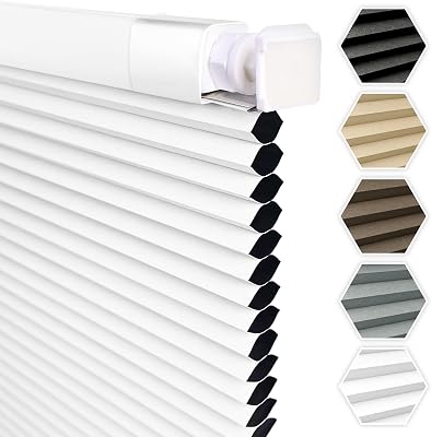 No Drill No Tools Cordless Cellular Shades - Blackout Honeycomb Blinds for Indoor Windows, Easy Install Thermal Insulated Noise Reducing, 34 W x 48 H, White