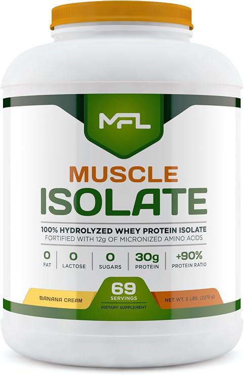 MFL 100% Isolate Protein l 30g of Protein l 12g Amino Acids l Keto Friendly l Low Carbs l 5 lbs. (Banana Cream)