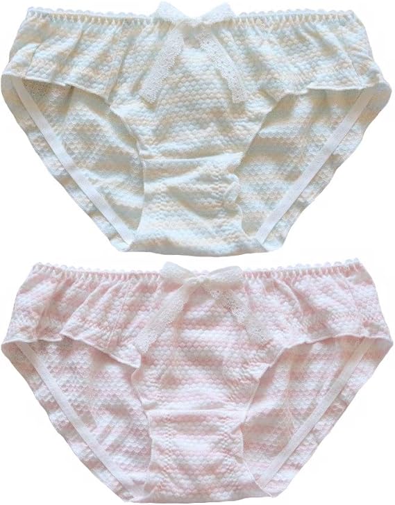 Japanese Striped Panties Bikini Cotton Anime Blue Pink Cosplay Underwear 2 Pack Briefs