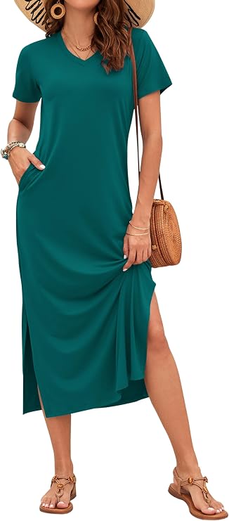 AUSELILY Women's Summer Maxi Short Sleeve Dress