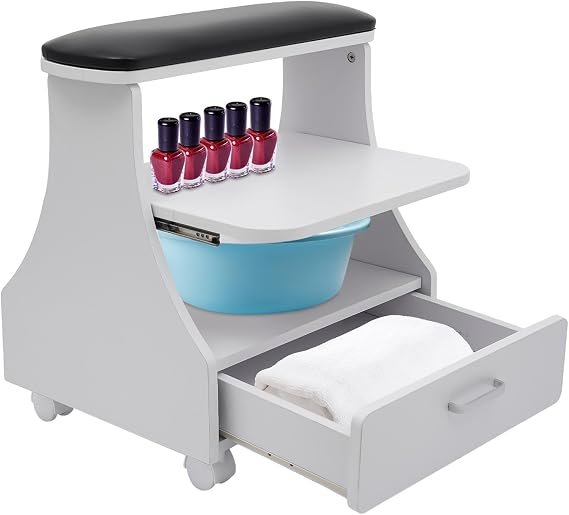 Pedicure Foot Rest Beauty Salon Nail Or Foot Bath Spa Pedicure Cart Portable Pedicure Stand for Feet Manicure Furniture 2 Tier Footsie Bath Trolley with Drawer for Nail Tech, Spa (Black)
