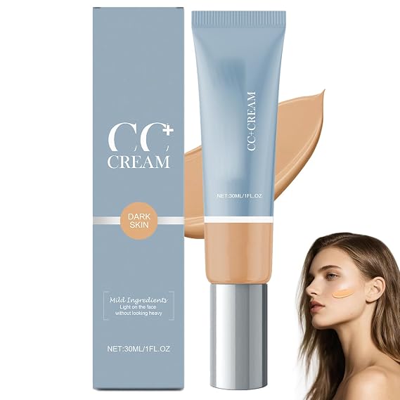 Cc Cream for Older Women,CC+ Cream, Foundation Makeup, Full-Coverage Foundation, Multi-Purpose Facial Concealer Soothes & Hydrates Skin(1 Fl Oz/30ml Dark Skin Color)