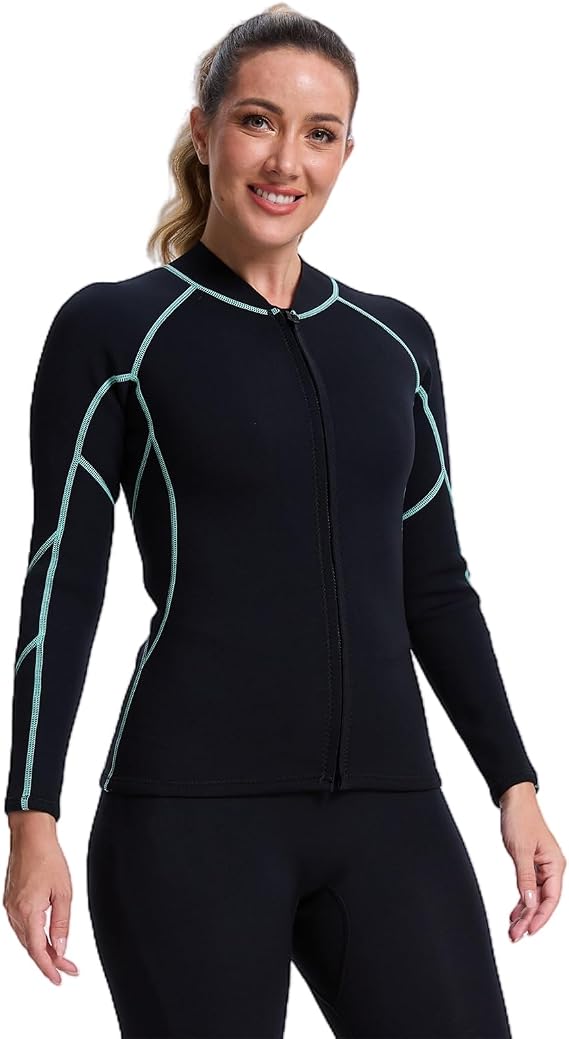 Lemorecn Women Wetsuit Top, 2mm Long Sleeve Super-Stretch Wet Suit Jacket