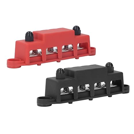 2Pcs DC 48V 250A Power Distribution Terminal Block, M8 Screw 4 Terminal Bus Bar Junction Block, Power Distribution Block with Brass Board for Car, Vehicle, RV, Boat, Electrical Equipment