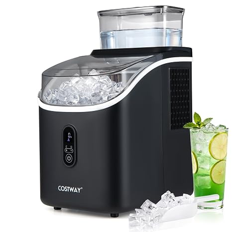 COSTWAY Countertop Ice Cube Maker with External Water Tank, 34Lbs/24H Black