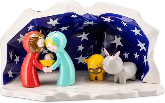 Alessi AGJ01 W Happy Eternity Baby - Design Nativity Scene, Hand Decorated Porcelain, Holy Family Figurines and Crib