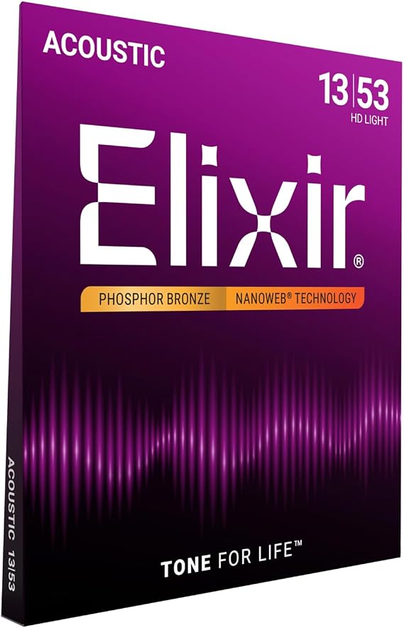Elixir 16182 Strings Phosphor Bronze Acoustic Guitar Strings w NANOWEB Coating, HD Light (.013-.053)