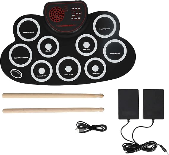 Electronic Drum Set Roll Up Drum Set 9 Pads Roll Up Drum Practice Pad Drum Kit with Drum Pedals and Drum Sticks Built-in Dual Speaker Ideal Gift for