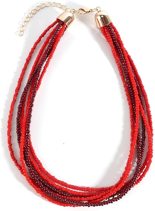 Colorful Multi-layered Seed Beaded Necklace Choker For Women Bohemian Handmade Crystal Stone Gemstone Hawaiian Necklace Holiday Birthday Summer Beach Jewelry Gift