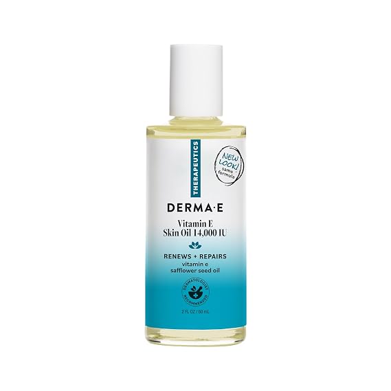 Derma E Vitamin E Skin Oil - 14,000 IU Safflower Face Oil Hypoallergenic, Fragrance Free Facial Skin Care - Nourishes and Conditions, 2 fl oz