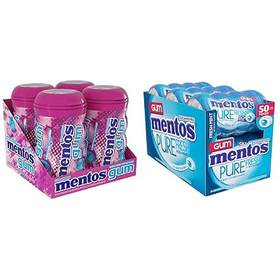 Mentos Sugar-Free Chewing Gum with Xylitol Bubble Fresh Cotton Candy 45 Pieces and Fresh Mint 300 Pieces