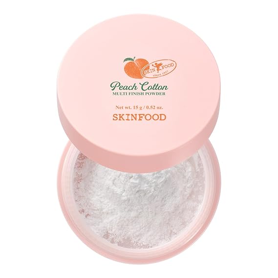 SKINFOOD Peach Cotton Multi Finish Powder 15g - Extract & Calamin Contained Sebum Control Silky Powder for Oily Skin, Stocking Stuffers, Sweet Peach Scent with Baby Skin
