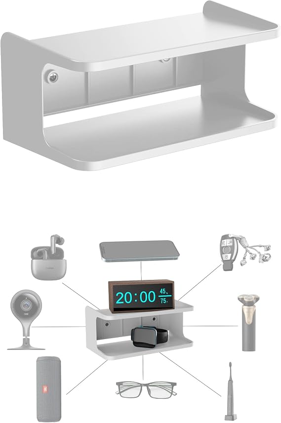 Bedside Wall Shelf Organizer, Small Bedside Shelf, (White)