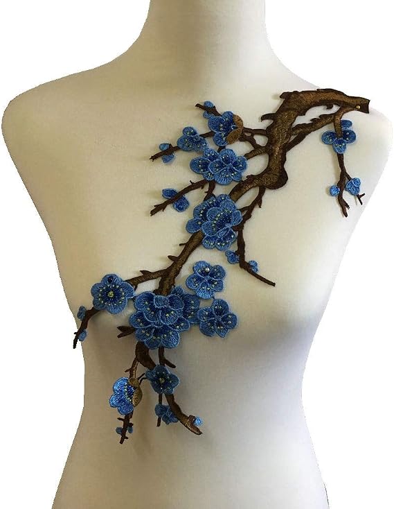 1pcs Blue Colorful Embroidered Lace Neckline Collar Floral Brown Leaf Applique Patches Scrapbooking Embossed Sewing