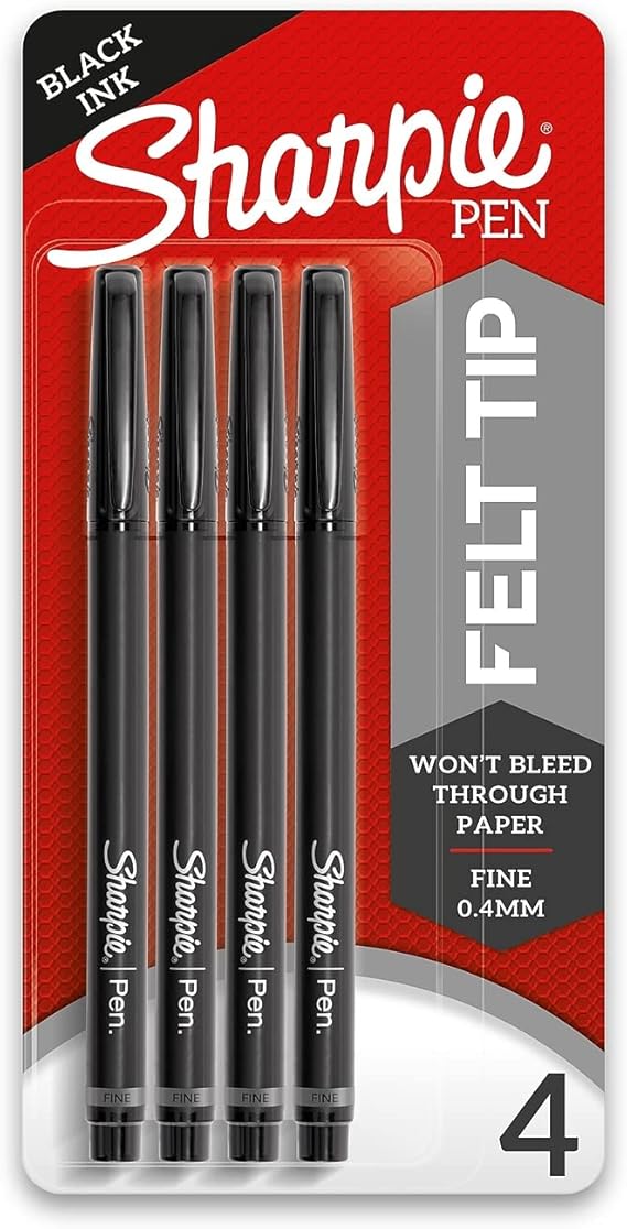 Sharpie Felt Tip Medium Point Black Pens, Drawing & Writing Pens Ideal for School Supplies, Office s and Teacher s, Quick-Drying, No Bleed, 2 Pack