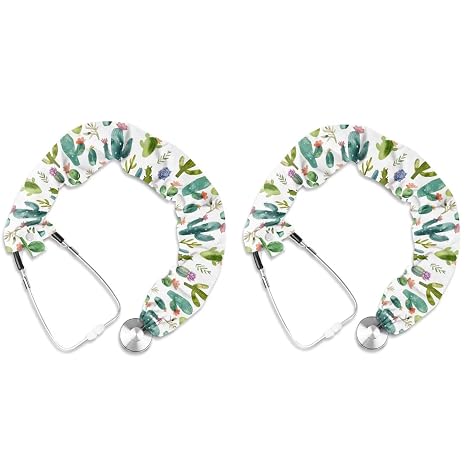 2 Pack Stethoscope Cover Green Cactus Stretchy Stethoscope Cover Scrunchie with Button and Tube Stethoscope Covers for Hospital Doctors Women