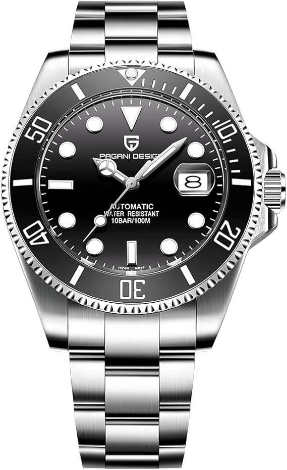 Men’s Watches Full Automatic Mechanical Wrist Watch for Men Stainless Steel Fashion Casual Business Dress Analogue Watch Man (Silver Black)