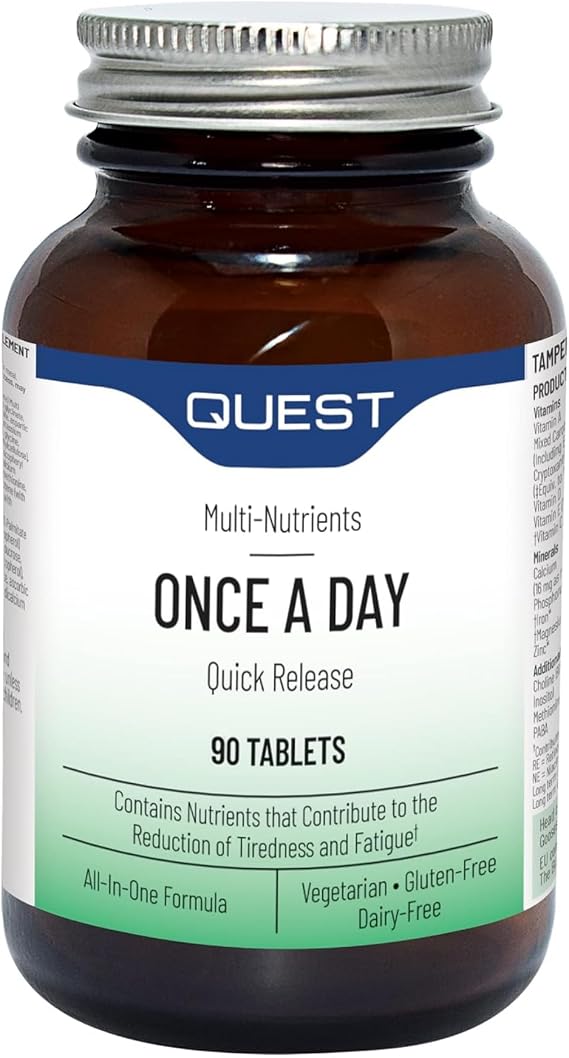 Quest - 90x Once A Day Multivitamins and Minerals Supplements. Daily Vitamins for Men & Women to Support and Boost Overall Well Being. Vitamins C, D, B, Iron, Magnesium, Zinc and More (1 Pack)