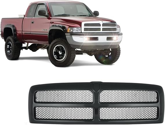 Front Grille With Honeycomb Mesh Insert (All Black) - Compatible With Dodge Ram 1500 / 2500 / 3500 (1994-2002)