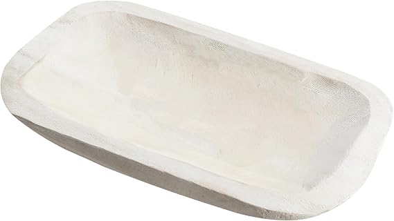 Xaatren Large Wooden Dough Bowl Decorative Wooden Bowl Rustic Long Dough Bowls Decor for Farmhouse Home Dining Table Centerpiece Living Room Kitchen Decorations(10 x 6 Inch,White)