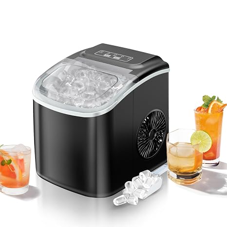 26LBS Per Day Portable Countertop Ice Maker, Self-Cleaning 2 Sizes of Bullet Ice Machine with Scoop and Basket, 9 Cubes in 6 min,Ideal for Home/Kitchen/Bar/Camping (Home, 26LBS/Day)