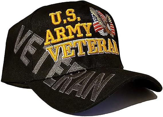 US Army Veteran Hat Black Army Strong w/Flag Eagle Logo